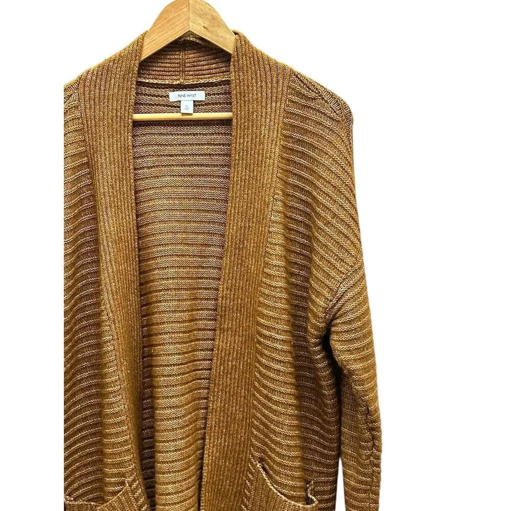 Nine West Brown Open Front Long Cardigan XL Lightweight Knit‎ Layering